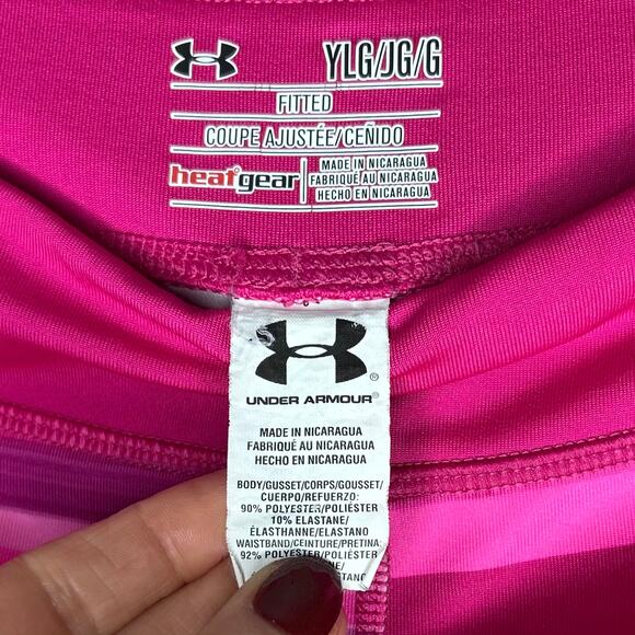Under Armour HeatGear Pink Striped Capri Leggings Youth Large Fitted - Picture 4 of 7